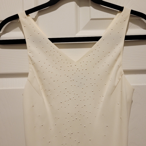 Casual Corner Ivory Embellished V Neck Lined Party Dress - Picture 3 of 6